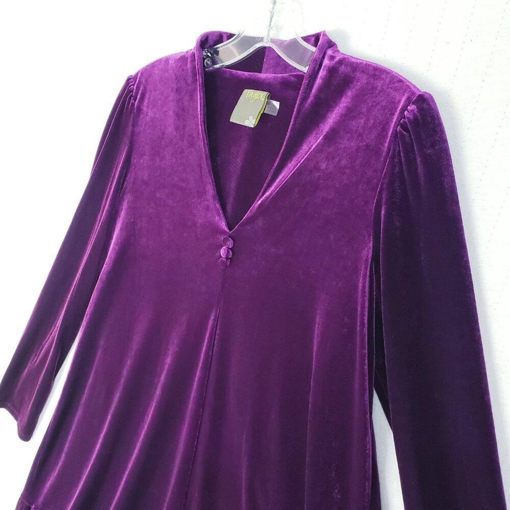 Taylor Velvet Trapeze Dress Purple Ruffled Whimsigoth Victorian Boho size 12 - Picture 4 of 14